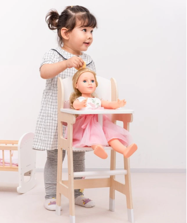 woet - Dřevěná jídelní židle pro panenky s polštářkem